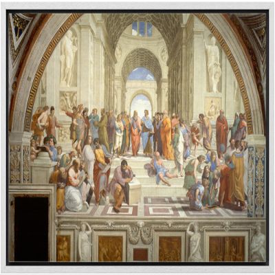 wall26 Framed Canvas Print Wall Art The School of Athens by Raphael People Historic Illustrations Fine Art Traditional Scenic Colorful Dark for Living Room, Bedroom, Office - 16"x24" White