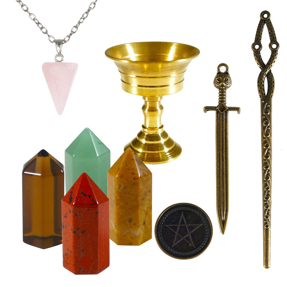 Healing Energy Crystal Chakra Crystal 9Pcs Crystal Sword Grail Crystal Hexagonal Prism Kit for Beginners Reiki Yoga Meditation Spiritual Crystal Healing