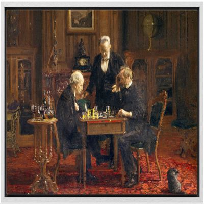 wall26 - The Chess Players by Thomas Eakins - Framed Canvas Print Wall Art Famous Painting Reproduction - 16"x24" White
