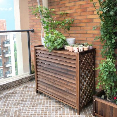 Wooden Flower Stand, Hidden Air Conditioning Privacy Screen Fence Protective Cover for Outdoor Air Conditioner Louver Air Conditioner Rack Home outside Plant Shelves ( Color : A , Size : 80*32*70cm )