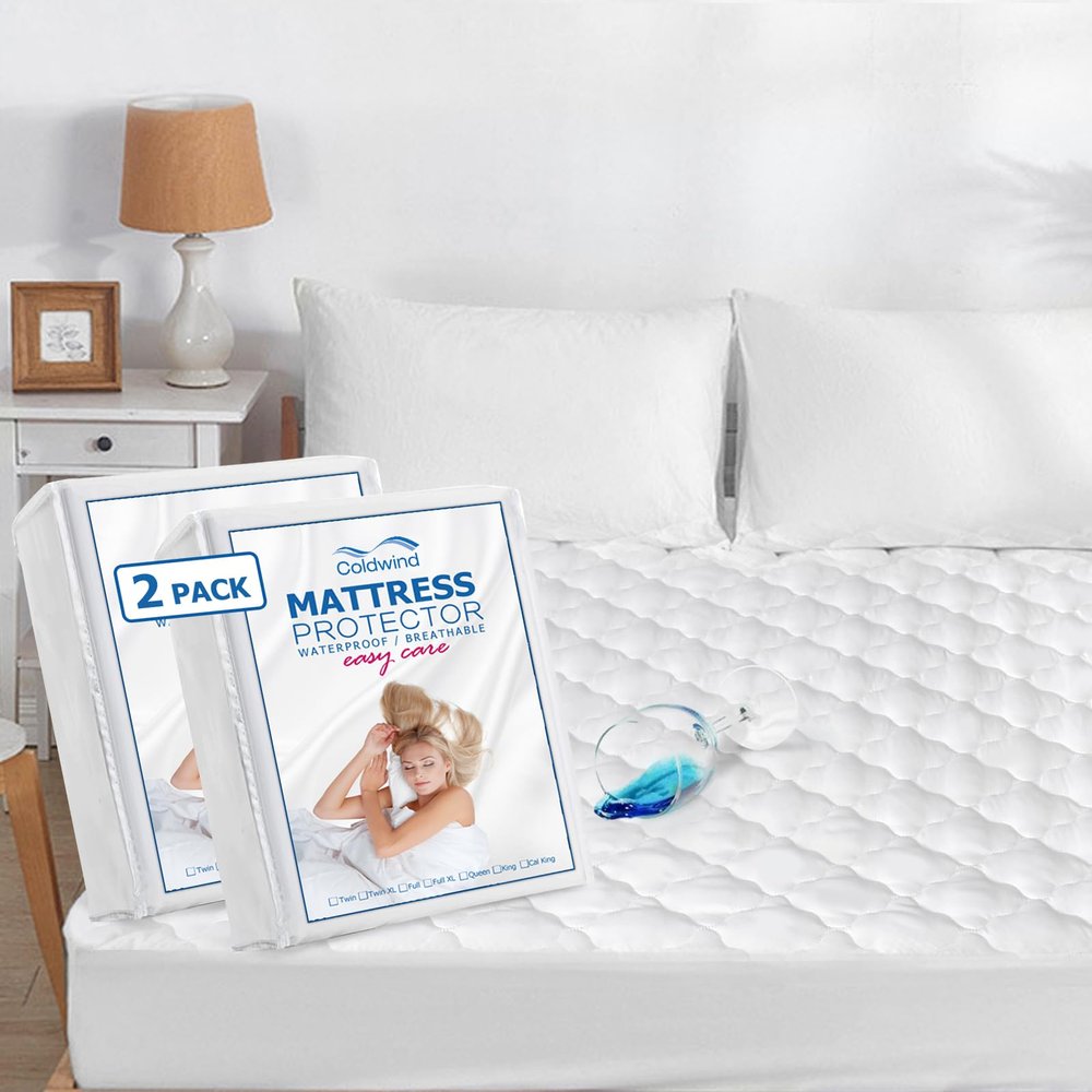 2 Pack Twin Mattress Pad Waterproof Mattress Protector, Quilted Twin Size Mattress Cover Fitted for Kids, Deep Pocket Mattress Protector Up to 14 inches, White (Cover Only)