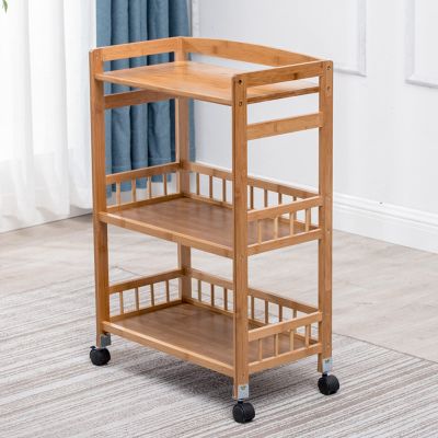 AKaSping 3 Tier Bamboo Storage Cart - Removable Rolling Utility Kitchen Organizer With Mobile Shelving Unit - Serving Tower Rack for Bathroom, Laundry and Narrow Places