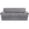 4 Piece T Cushion Sofa Slipcovers Thick Couch Cover Furniture Protector Stretch T Cushion Sofa Covers for 3 Cushion Couch with 3 Individual T Cushion Covers Washable (Light Grey, Sofa) view 1