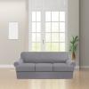 4 Piece T Cushion Sofa Slipcovers Thick Couch Cover Furniture Protector Stretch T Cushion Sofa Covers for 3 Cushion Couch with 3 Individual T Cushion Covers Washable (Light Grey, Sofa) view 2