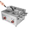 Commercial Gas Deep Fryer 12L Countertop Stainless Steel Dual Tank Kitchen Frying Machine w/2 Removable Baskets & Lid, Double Fryer for French Fries Turkey Donuts Home Kitchen Restaurant view 2