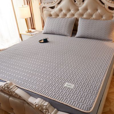Foldable Cooling Mat with Pillowcase,Summer Latex Ice Silk Printed Mattress,Comfortably Cool Bed Cover for Summer Bedding Air Conditioned Mat-Grey 180x200cm(71x79inch)