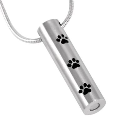 SHEIL Dog/Cat Paw Print Cylinder Cremation Jewelry for Pet Memorial Urn Neckalace Hold Ashes Keepsake Pendant,2