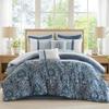 510 DESIGN Luxe Quilted Comforter Set Modern Transitional Design, All Season Down Alternative Warm Bedding Matching Shams, Bedskirt, Decorative Pillow, King, Shawnee Scrollwork Blue view 1