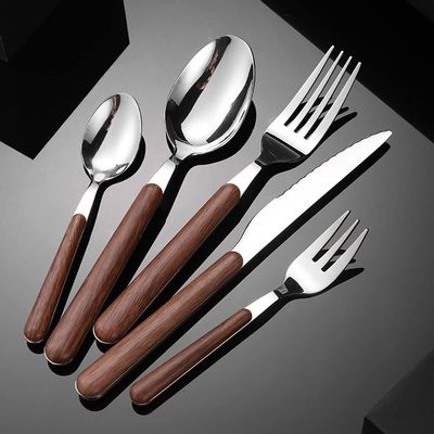 20 Piece Silverware Set for 4,Wooden Handle Stainless Steel Flatware Cutlery Set Utensils for Home Kitchen Restaurant Wedding, Spoons Forks Knifes Utensils Tableware