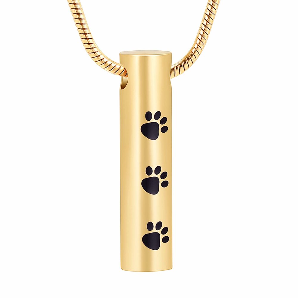 SHEIL Dog/Cat Paw Print Cylinder Cremation Jewelry for Pet Memorial Urn Neckalace Hold Ashes Keepsake Pendant,1