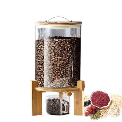Aocay Rice Dispenser Glass with Wooden Stand, Home Cereal Dispenser Jars for Kitchen Flour Sugar Grain Ground, Food Storage Container Set, Fits Your Pantry(Color:7.5L)