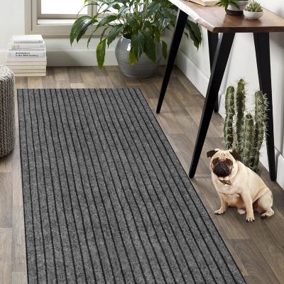 Weidear Hallway Runner Rug with Rubber Backing, Laundry Room Rug Non Slip, Washable Outdoor Indoor Rug Carpet Runner, Customized Area Rugs Mat for Entryway, Balcony, Deck-2FT x 77FT, Gray Stripe
