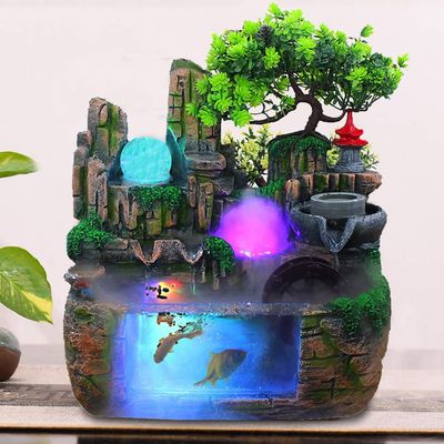 11.81INCH Indoor Water Fountain Rockery Ornaments, Atomizing Rockery Water Fountain Desktop, Chinese Fengshui LED Lamp Waterfall Includes Tower for Home Office
