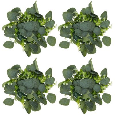 ABOOFAN 4pcs Taper Candle Ring Wreaths Mini Eucalyptus Wreath Small Candle Holder Rings Decorative Glass Tealight Candle Holder for Holiday Party Table Decor Green