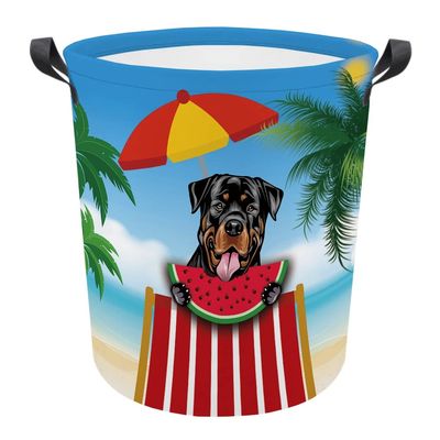MALIHONG Collapsible Laundry Basket with Handle Summer Watermelon Cute Rottweiler Dog Print Storage Laundry Hamper Toy Organizer Foldable Washing Bin Dirty Clothes Laundry Bag for Bedroom