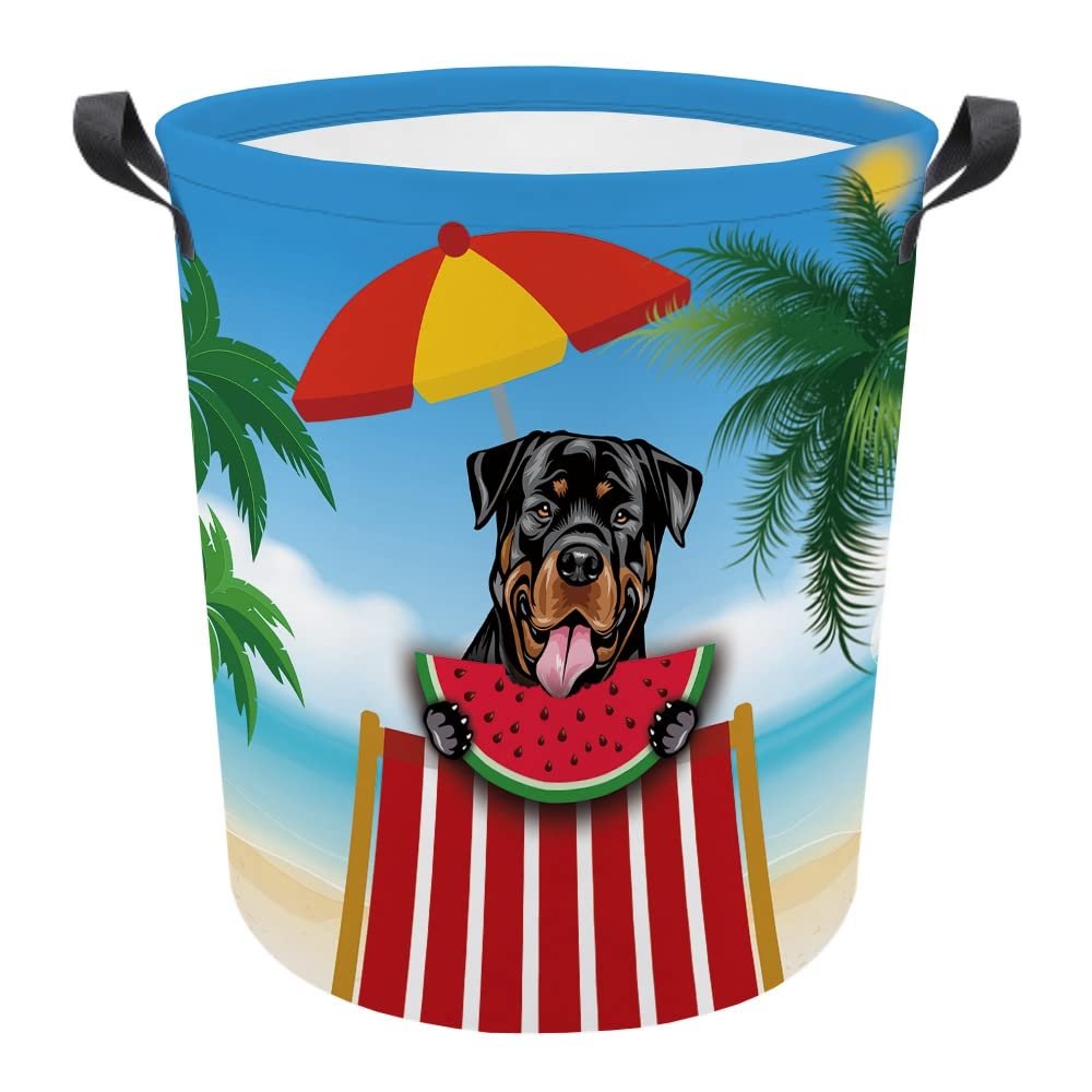MALIHONG Collapsible Laundry Basket with Handle Summer Watermelon Cute Rottweiler Dog Print Storage Laundry Hamper Toy Organizer Foldable Washing Bin Dirty Clothes Laundry Bag for Bedroom