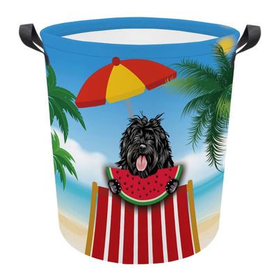 MALIHONG Collapsible Laundry Basket with Handle Summer Watermelon Cute Portuguese Water Dog Print Storage Laundry Hamper Toy Organizer Foldable Washing Bin Dirty Clothes Laundry Bag for Bedroom