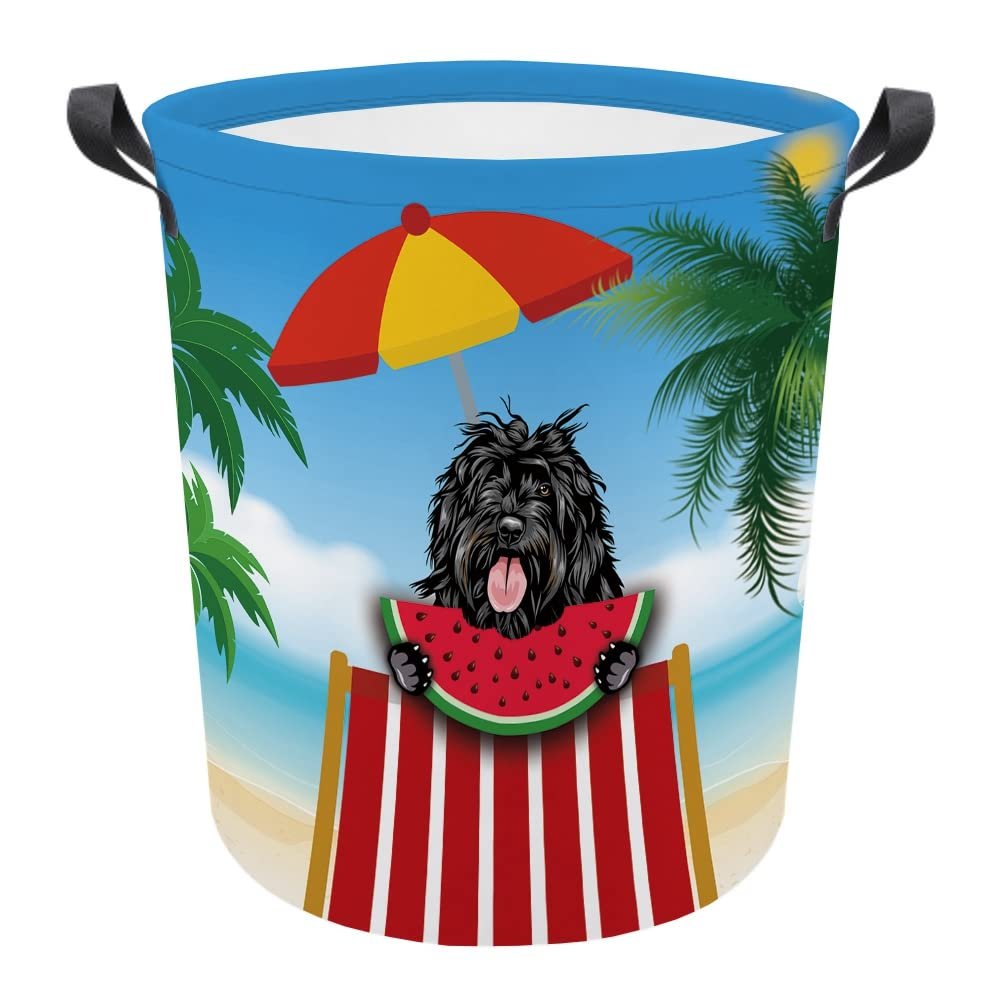 MALIHONG Collapsible Laundry Basket with Handle Summer Watermelon Cute Portuguese Water Dog Print Storage Laundry Hamper Toy Organizer Foldable Washing Bin Dirty Clothes Laundry Bag for Bedroom