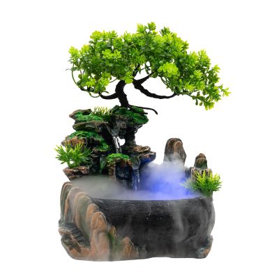 11.02INCH Indoor Water Fountain Rockery Ornaments, Atomizing Rockery Water Fountain Desktop, Chinese Fengshui LED Lamp Waterfall for Home Office