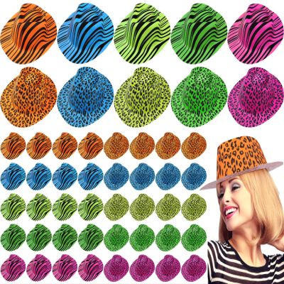 Handepo 50 Pcs Neon Party Hat for Adult Kid, Animal Print Plastic Party Hat