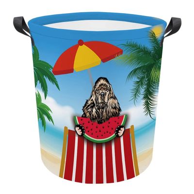 MALIHONG Collapsible Laundry Basket with Handle Summer Watermelon Lovely Cocker Spaniel Dog Print Storage Laundry Hamper Toy Organizer Foldable Washing Bin Dirty Clothes Laundry Bag for Bedroom
