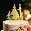 Lesbian Marriage Cake Topper for Wedding Mrs And Mrs Cake Topper Bride Two Girl Silhouette Wedding Cake Topper with Yorkshire Terrier Dog Silhouette LGBTQ Custom Cake Toppers with Dog Acrylic Gold view 1