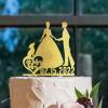 Lesbian Marriage Cake Topper for Wedding Mrs And Mrs Cake Topper Bride Two Girl Silhouette Wedding Cake Topper with Yorkshire Terrier Dog Silhouette LGBTQ Custom Cake Toppers with Dog Acrylic Gold view 4