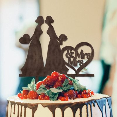 Lesbian Bride And Bride Cake Toppers for Wedding Mrs & Mrs LGBT Cake Topper Bride Two Girl Silhouette Wedding Cake Topper Hers And Hers Custom Wedding Cake Decoration LGBT Silhouette Toppers Wood