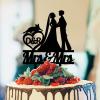 Lesbian Marriage Cake Topper Bride Mrs And Mrs Wedding Cake Topper Bride Two Girl Silhouette Wedding Cake Topper with Chihuahua Dog Silhouette LGBTQ Custom Engagement Cake Toppers Black Acrylic view 1