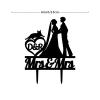 Lesbian Marriage Cake Topper Bride Mrs And Mrs Wedding Cake Topper Bride Two Girl Silhouette Wedding Cake Topper with Chihuahua Dog Silhouette LGBTQ Custom Engagement Cake Toppers Black Acrylic view 2