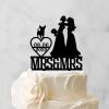 Lesbian Couple Silhouette Wedding Cake Topper with Jack Russell Terrier And Chihuahua Mrs And Mrs Lesbians Wedding Cake Topper Same Sex Couple Cake Topper Personalized Bride LGBT Toppers Black Acrylic view 3