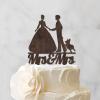 Bride And Bride Silhouette Wedding Cake Topper LGBT Custom Toppers with Dog Mrs And Mrs Lesbians Cake Topper for Wedding Bride Couple Rustic Cake Topper with Jack Russell Terrier And Corgi Dog Wood view 3