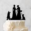 Mrs And Mrs Lesbians Wedding Cake Topper Bride Couple Rustic Cake Topper Lesbian Couple Silhouette Wedding Cake Topper with Sphynx Cat Silhouette LGBTQ Custom Cake Toppers with Dog Black Acrylic view 3