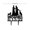 Bride Two Girl Silhouette Wedding Cake Topper with Pug Dog And Sphynx Cat Mrs And Mrs Lesbians Wedding Cake Topper Lesbian Bride And Bride Cake Toppers LGBT Custom Toppers with Dog Black Acrylic view 2