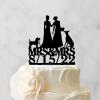 Bride Two Girl Silhouette Wedding Cake Topper with Pug Dog And Sphynx Cat Mrs And Mrs Lesbians Wedding Cake Topper Lesbian Bride And Bride Cake Toppers LGBT Custom Toppers with Dog Black Acrylic view 3