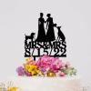 Bride Two Girl Silhouette Wedding Cake Topper with Pug Dog And Sphynx Cat Mrs And Mrs Lesbians Wedding Cake Topper Lesbian Bride And Bride Cake Toppers LGBT Custom Toppers with Dog Black Acrylic view 4