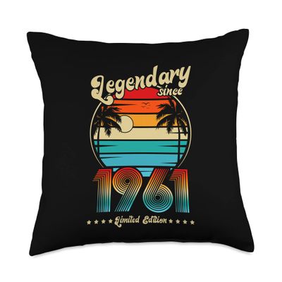 61 Birthday Legendary Since 1961 Throw Pillow