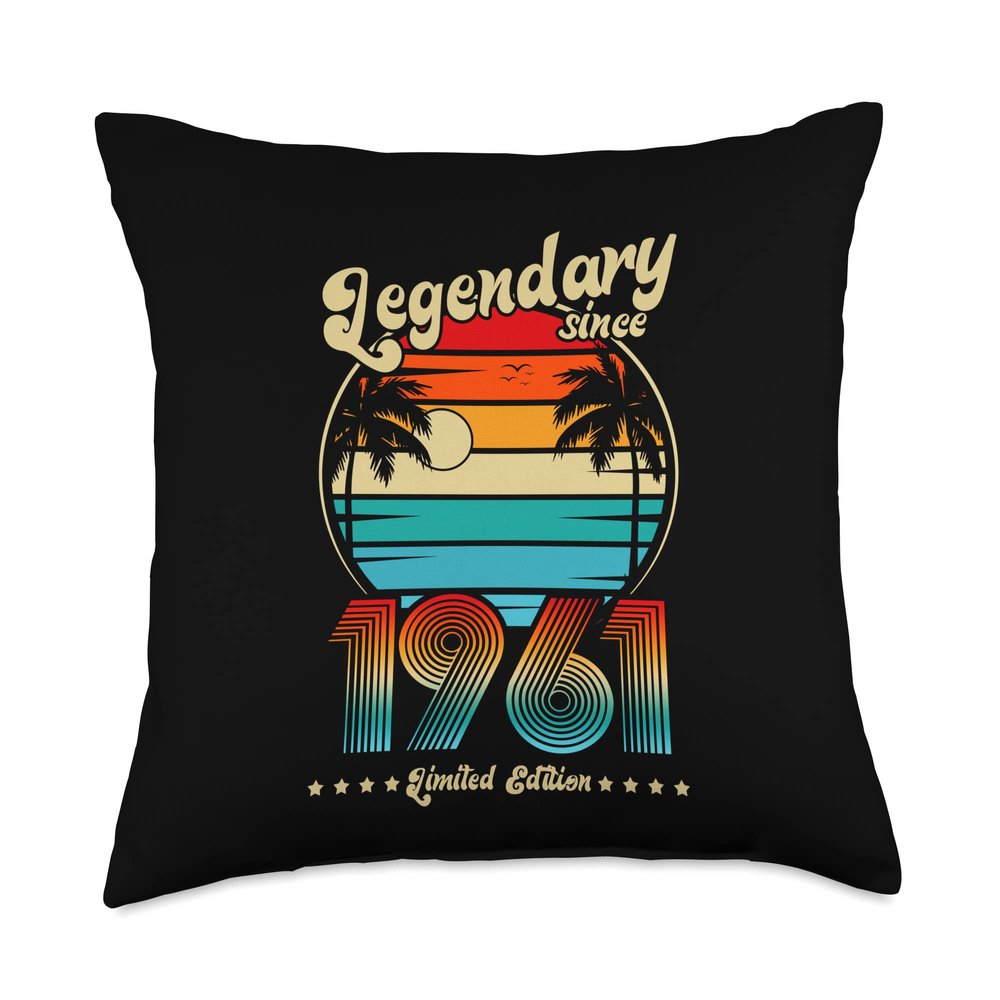61 Birthday Legendary Since 1961 Throw Pillow