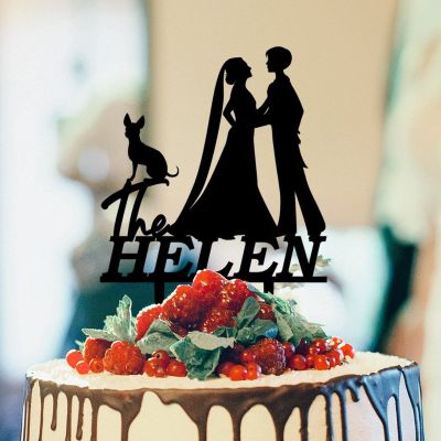 Bride Two Girl Silhouette Wedding Cake Topper with Dog Doberman And Sphynx Cat Lesbian Marriage Rustic Cake Topper Mrs And Mrs Wedding Cake Topper Custom LGBTQ Cake Toppers with Dog Black Acrylic