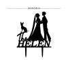 Bride Two Girl Silhouette Wedding Cake Topper with Dog Doberman And Sphynx Cat Lesbian Marriage Rustic Cake Topper Mrs And Mrs Wedding Cake Topper Custom LGBTQ Cake Toppers with Dog Black Acrylic view 2