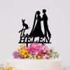 Bride Two Girl Silhouette Wedding Cake Topper with Dog Doberman And Sphynx Cat Lesbian Marriage Rustic Cake Topper Mrs And Mrs Wedding Cake Topper Custom LGBTQ Cake Toppers with Dog Black Acrylic view 4