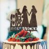 Lesbian Couple Silhouette Wedding Cake Topper LGBTQ Custom Cake Decoration with Dog Mrs And Mrs Lesbians Wedding Cake Topper Two Brides Rustic Cake Topper with Dog Doberman And Rottweiler Wood view 1
