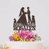 Mrs And Mrs Lesbians Wedding Cake Topper Bride Couple Rustic Cake Topper Same Sex Lesbian Silhouette Wedding Cake Topper with German Shepherd Dog Silhouette Custom LGBTQ Engagement Cake Toppers Wood view 4