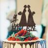 Lesbian Couple Silhouette Wedding Cake Topper Custom LGBTQ Engagement Cake Toppers Mrs And Mrs Lesbians Cake Topper Two Brides Rustic Cake Topper with Jack Russell Terrier And Dachshund Wood view 1