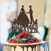 Bride Two Girl Silhouette Wedding Cake Topper Custom LGBTQ Anniversary Cake Toppers Lesbian Bride And Bride Cake Toppers for Wedding Mrs & Mrs Cake Topper with Dog Doberman And Poodle Brown Wood