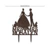 Bride Two Girl Silhouette Wedding Cake Topper Custom LGBTQ Anniversary Cake Toppers Lesbian Bride And Bride Cake Toppers for Wedding Mrs & Mrs Cake Topper with Dog Doberman And Poodle Brown Wood view 2