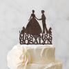 Bride Two Girl Silhouette Wedding Cake Topper Custom LGBTQ Anniversary Cake Toppers Lesbian Bride And Bride Cake Toppers for Wedding Mrs & Mrs Cake Topper with Dog Doberman And Poodle Brown Wood view 3