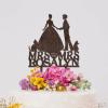 Bride Two Girl Silhouette Wedding Cake Topper Custom LGBTQ Anniversary Cake Toppers Lesbian Bride And Bride Cake Toppers for Wedding Mrs & Mrs Cake Topper with Dog Doberman And Poodle Brown Wood view 4
