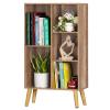 5 Cube Small Bookshelf,3 Tier Mid-Century Modern Bookcase with Legs,Wood Kids Bookshelves Storage Organizer Shelf,Free Standing Narrow Book Shelves,Oak Grey Corner Bookcases for Bedroom,Living Room view 1