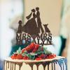 Lesbian Couple Silhouette Wedding Cake Topper Custom LGBTQ Anniversary Cake Toppers Mrs And Mrs Lesbians Cake Topper Two Brides Rustic Cake Topper with German Shepherd Dog Silhouette Brown Wood view 1